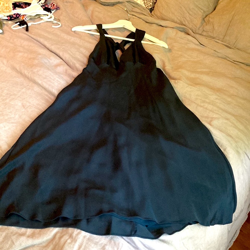 NWT, J Crew 100% silk occasion dress, navy blue, low-plunge, size PS
